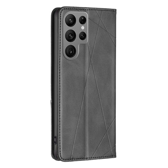 For Samsung Galaxy S25 Ultra 5G Rhombus Texture Magnetic Leather Phone Case(Black)
