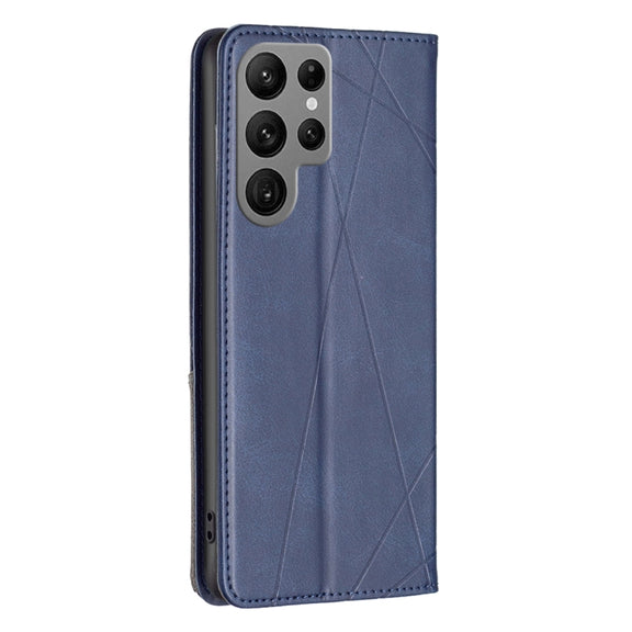 For Samsung Galaxy S25 Ultra 5G Rhombus Texture Magnetic Leather Phone Case(Blue)