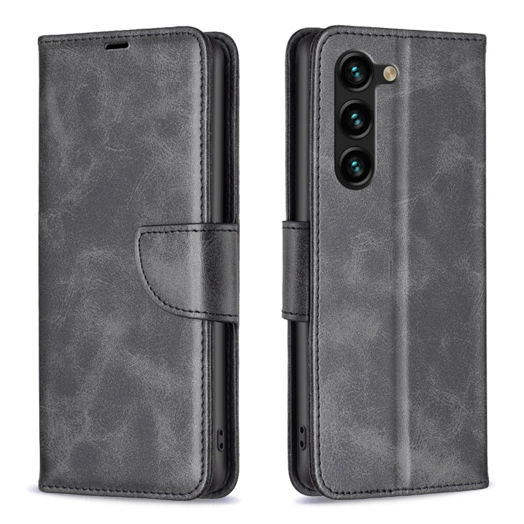 For Samsung Galaxy S25+ 5G Lambskin Texture Pure Color Flip Leather Phone Case(Black)
