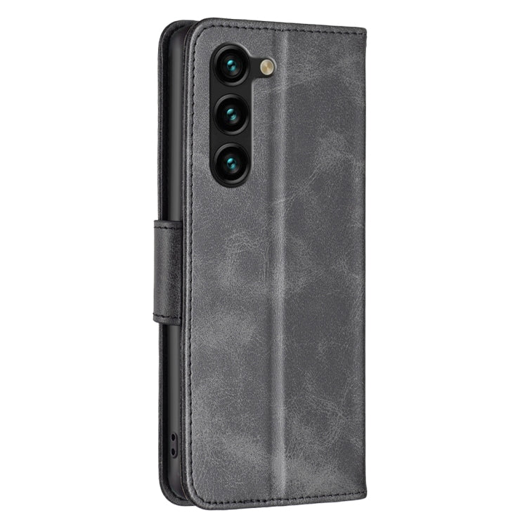 For Samsung Galaxy S25+ 5G Lambskin Texture Pure Color Flip Leather Phone Case(Black)
