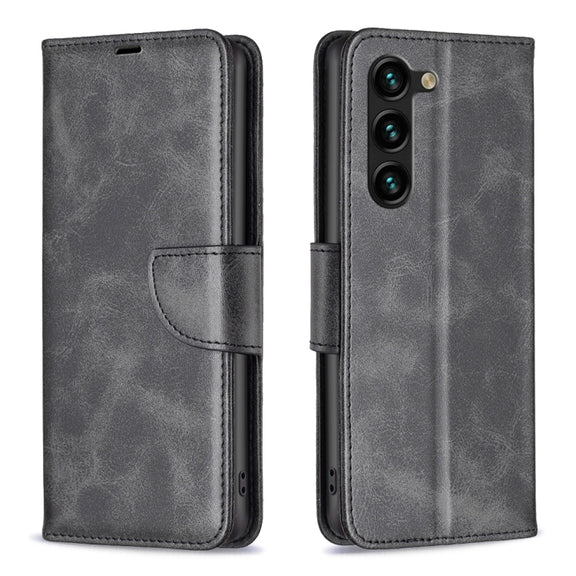 For Samsung Galaxy S25+ 5G Lambskin Texture Pure Color Flip Leather Phone Case(Black)