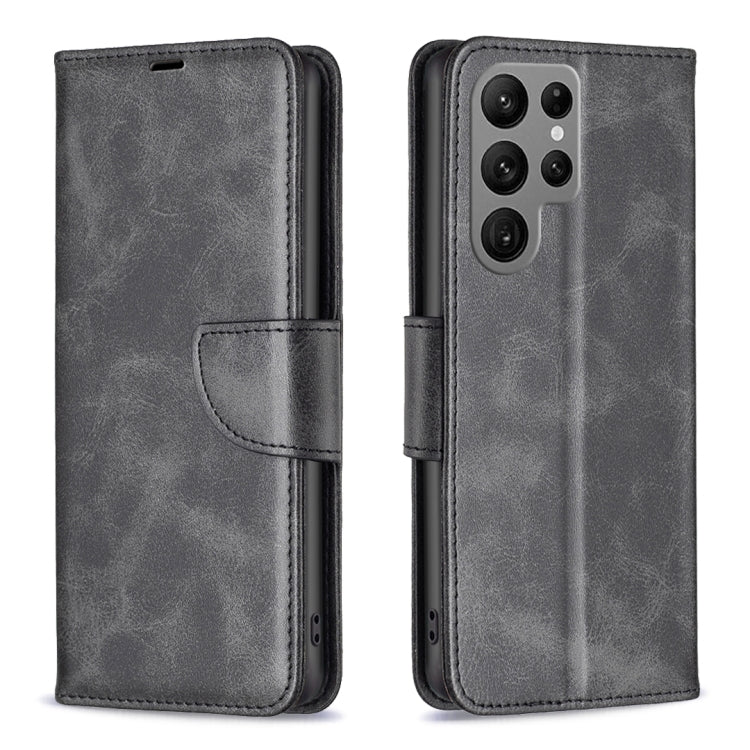 For Samsung Galaxy S25 Ultra 5G Lambskin Texture Pure Color Flip Leather Phone Case(Black)