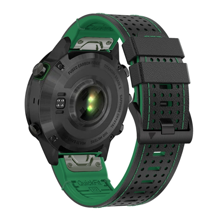 For Garmin Fenix 7X 26mm Dot Hole Silicone Leather Quick Release Watch Band(Black Green)