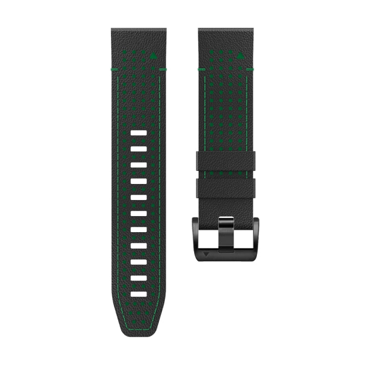 For Garmin Fenix 7X 26mm Dot Hole Silicone Leather Quick Release Watch Band(Black Green)