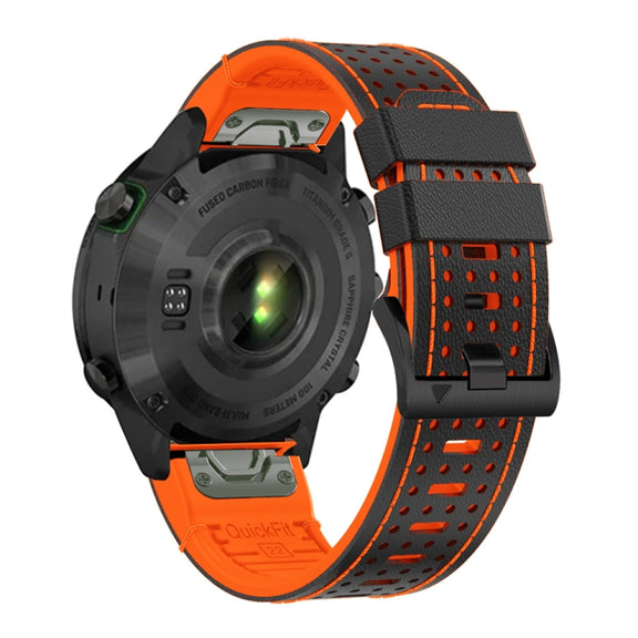 For Garmin Fenix 7 22mm Dot Hole Silicone Leather Quick Release Watch Band(Black Orange)
