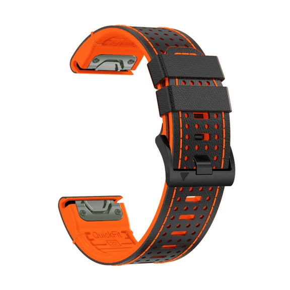 For Garmin Fenix 7 22mm Dot Hole Silicone Leather Quick Release Watch Band(Black Orange)