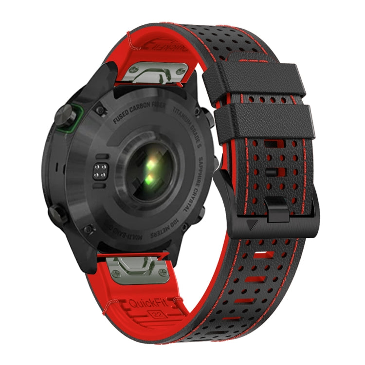 For Garmin Fenix 7 22mm Dot Hole Silicone Leather Quick Release Watch Band(Black Red)
