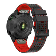 For Garmin Fenix 7 22mm Dot Hole Silicone Leather Quick Release Watch Band(Black Red)