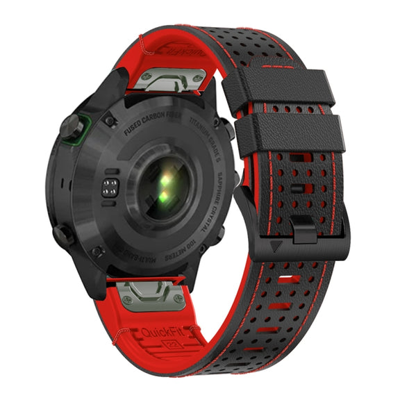 For Garmin Fenix 7 22mm Dot Hole Silicone Leather Quick Release Watch Band(Black Red)