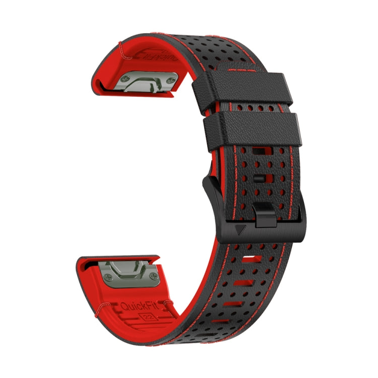 For Garmin Fenix 7 22mm Dot Hole Silicone Leather Quick Release Watch Band(Black Red)