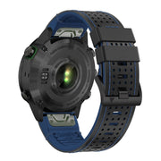 For Garmin Fenix 7 22mm Dot Hole Silicone Leather Quick Release Watch Band(Black Blue)