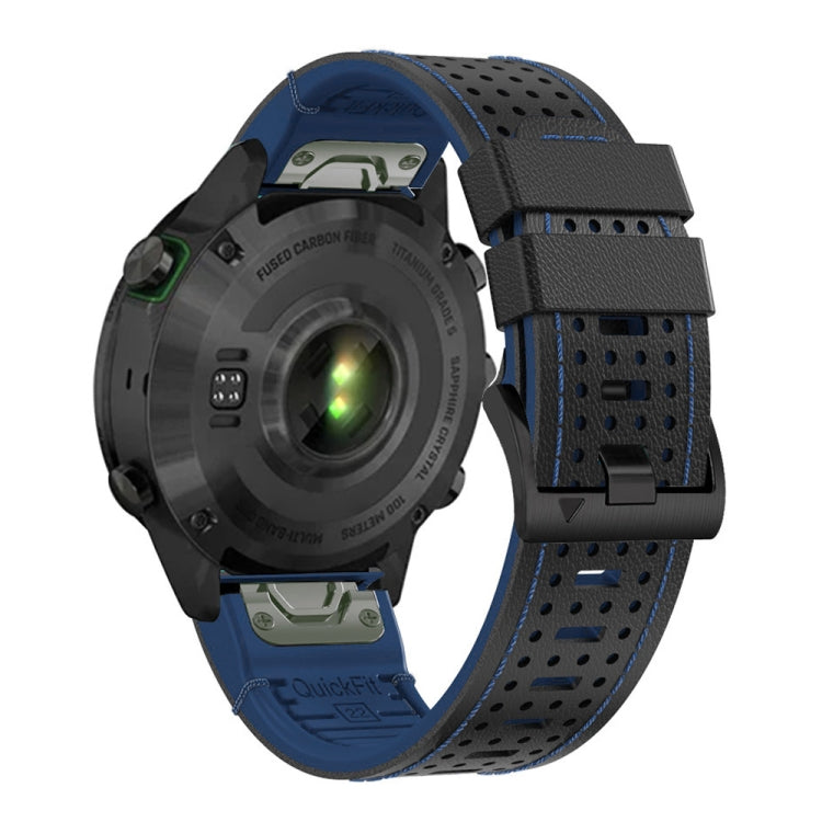 For Garmin Fenix 7 22mm Dot Hole Silicone Leather Quick Release Watch Band(Black Blue)