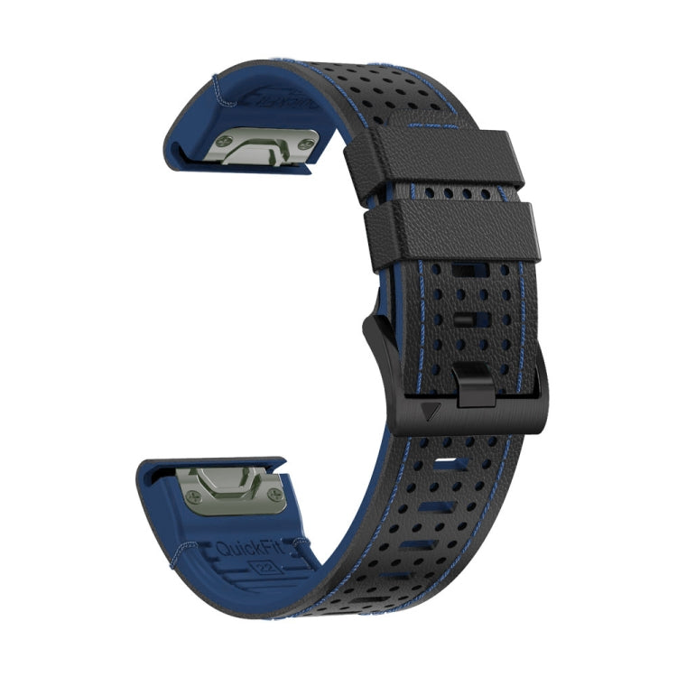 For Garmin Fenix 7 22mm Dot Hole Silicone Leather Quick Release Watch Band(Black Blue)