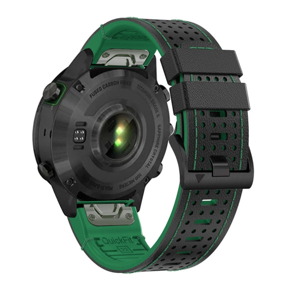For Garmin Fenix 7 22mm Dot Hole Silicone Leather Quick Release Watch Band(Black Green)