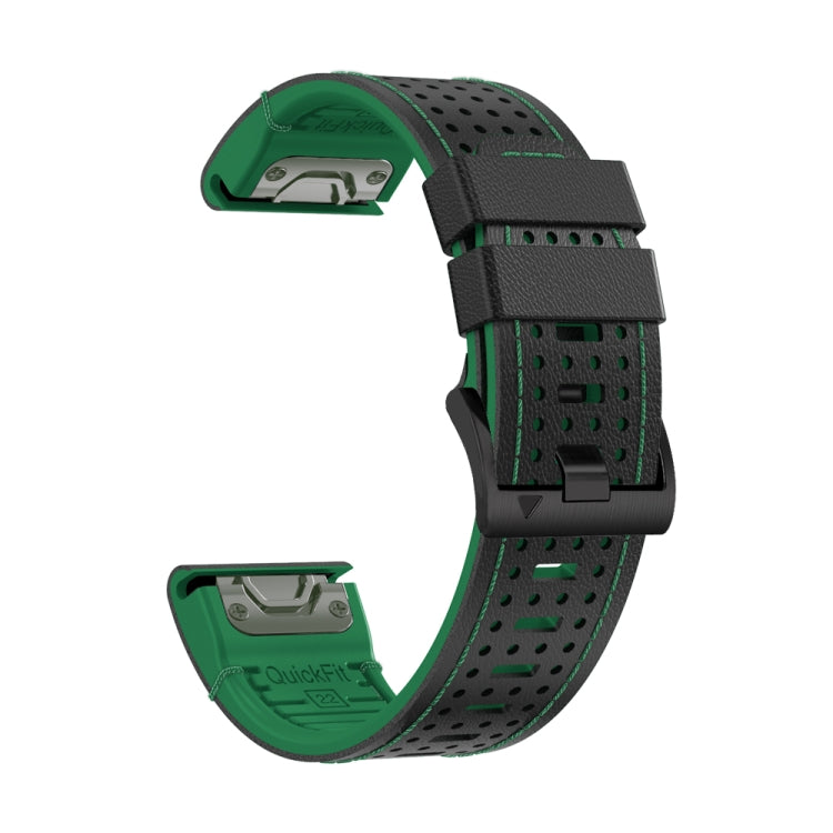 For Garmin Fenix 7 22mm Dot Hole Silicone Leather Quick Release Watch Band(Black Green)