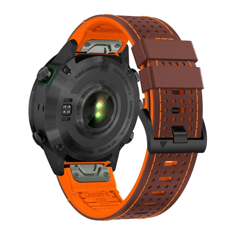 For Garmin Fenix 7 22mm Dot Hole Silicone Leather Quick Release Watch Band(Coffee Orange)