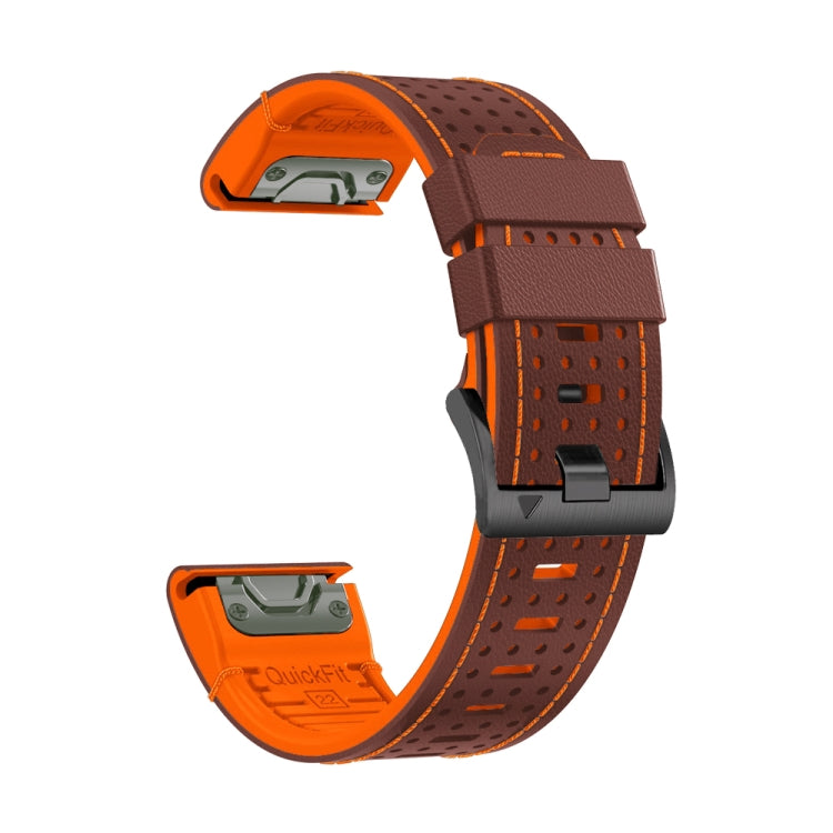 For Garmin Fenix 7 22mm Dot Hole Silicone Leather Quick Release Watch Band(Coffee Orange)
