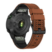 For Garmin Fenix 7 22mm Dot Hole Silicone Leather Quick Release Watch Band(Brown Black)