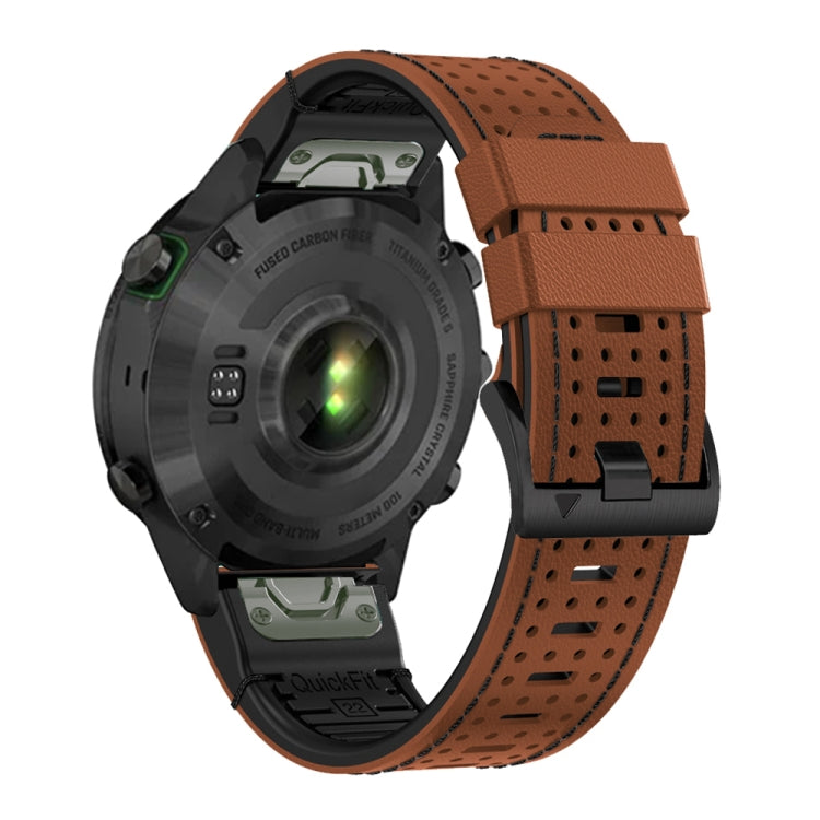 For Garmin Fenix 7 22mm Dot Hole Silicone Leather Quick Release Watch Band(Brown Black)