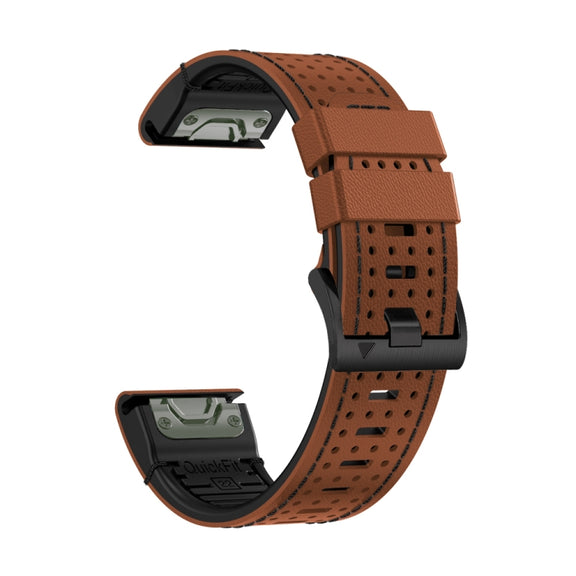 For Garmin Fenix 7 22mm Dot Hole Silicone Leather Quick Release Watch Band(Brown Black)