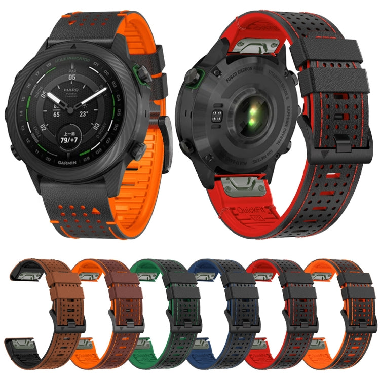 For Garmin Fenix 7 22mm Dot Hole Silicone Leather Quick Release Watch Band(Brown Black)