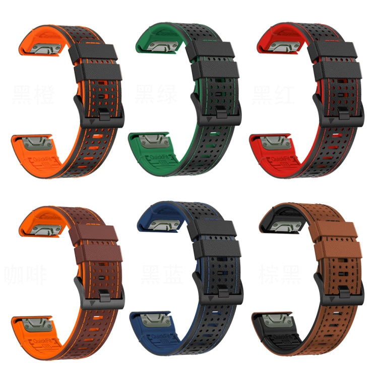 For Garmin Fenix 7 22mm Dot Hole Silicone Leather Quick Release Watch Band(Black Blue)