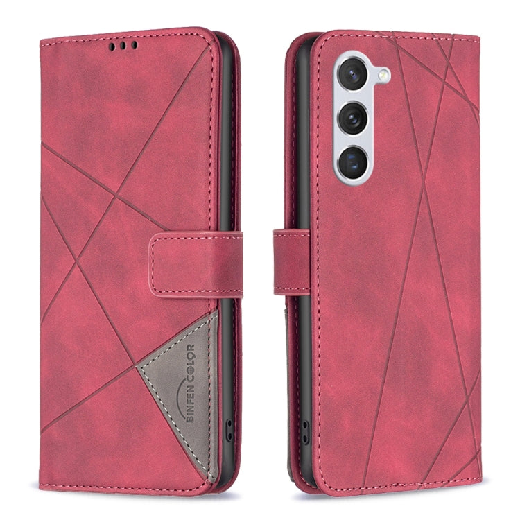 For Samsung Galaxy S25 5G Magnetic Buckle Rhombus Texture Leather Phone Case(Red)