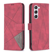 For Samsung Galaxy S25 5G Magnetic Buckle Rhombus Texture Leather Phone Case(Red)
