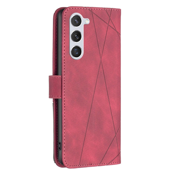 For Samsung Galaxy S25 5G Magnetic Buckle Rhombus Texture Leather Phone Case(Red)