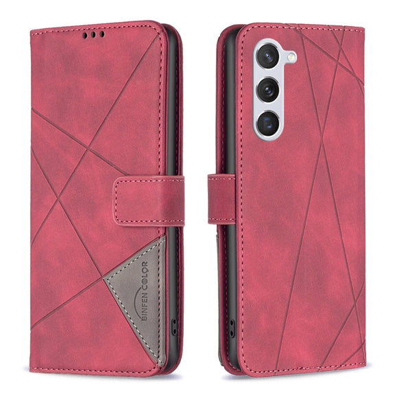 For Samsung Galaxy S25 5G Magnetic Buckle Rhombus Texture Leather Phone Case(Red)