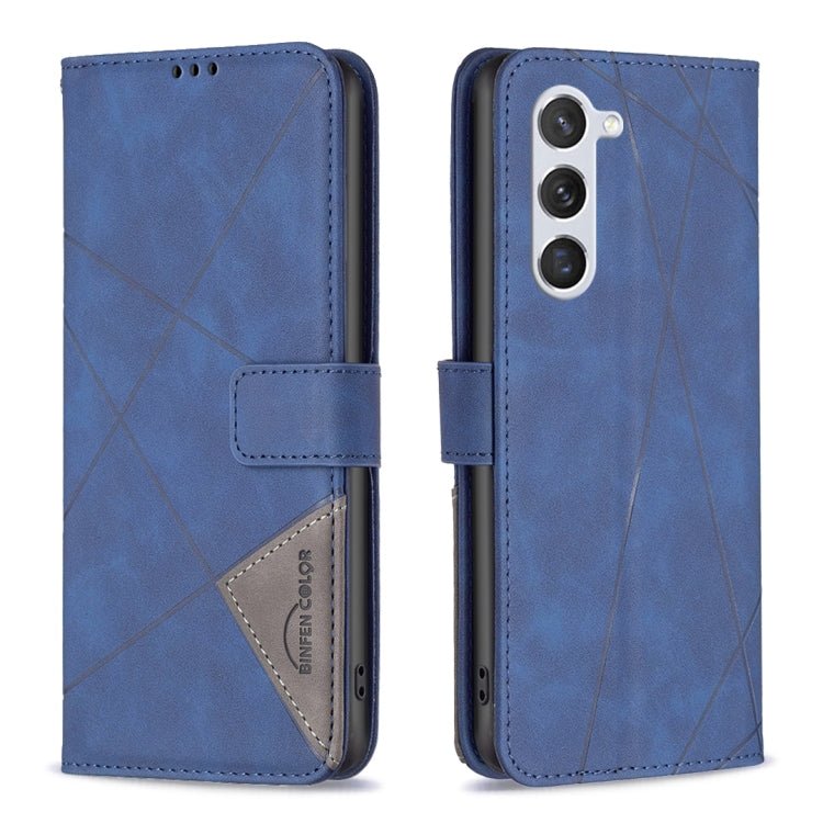 For Samsung Galaxy S25 5G Magnetic Buckle Rhombus Texture Leather Phone Case(Blue)