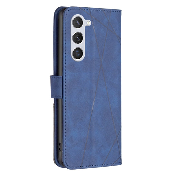 For Samsung Galaxy S25 5G Magnetic Buckle Rhombus Texture Leather Phone Case(Blue)
