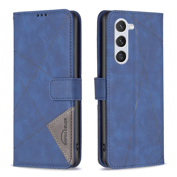 For Samsung Galaxy S25 5G Magnetic Buckle Rhombus Texture Leather Phone Case(Blue)