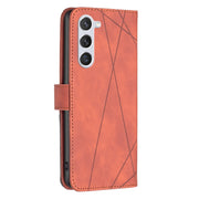 For Samsung Galaxy S25 5G Magnetic Buckle Rhombus Texture Leather Phone Case(Brown)