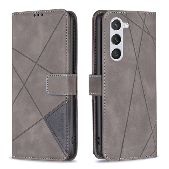 For Samsung Galaxy S25 5G Magnetic Buckle Rhombus Texture Leather Phone Case(Grey)