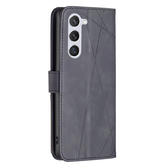 For Samsung Galaxy S25 5G Magnetic Buckle Rhombus Texture Leather Phone Case(Black)