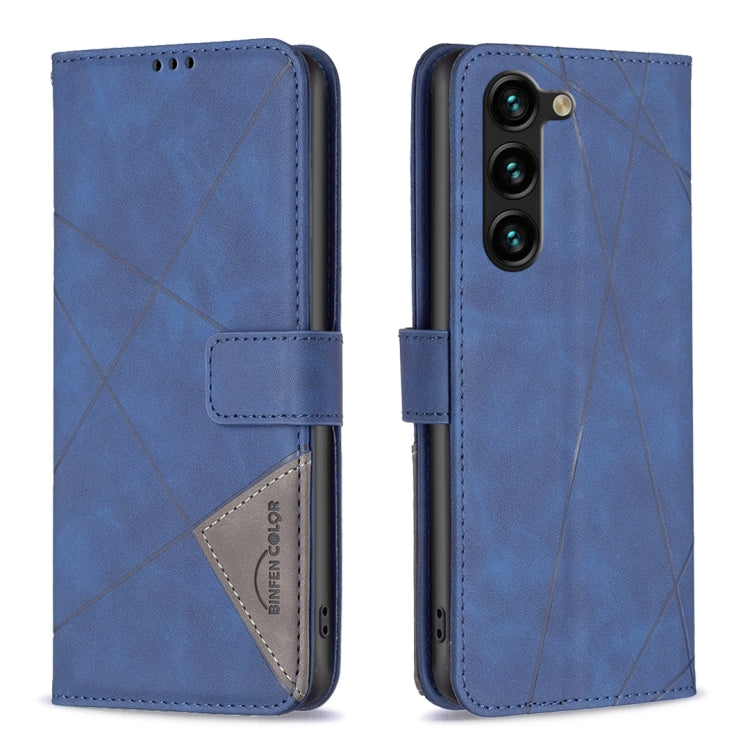 For Samsung Galaxy S25+ 5G Magnetic Buckle Rhombus Texture Leather Phone Case(Blue)