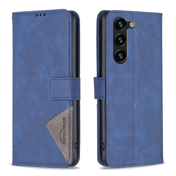 For Samsung Galaxy S25+ 5G Magnetic Buckle Rhombus Texture Leather Phone Case(Blue)