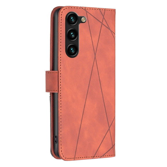 For Samsung Galaxy S25+ 5G Magnetic Buckle Rhombus Texture Leather Phone Case(Brown)
