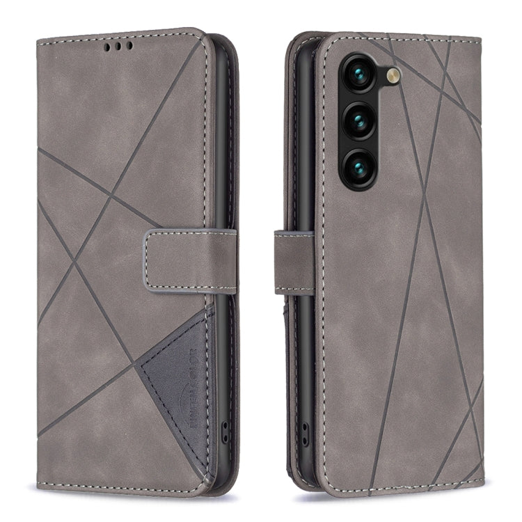 For Samsung Galaxy S25+ 5G Magnetic Buckle Rhombus Texture Leather Phone Case(Grey)