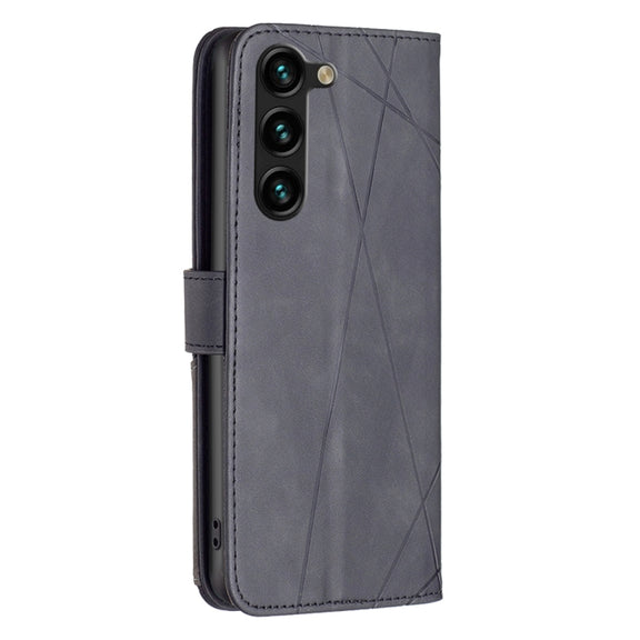 For Samsung Galaxy S25+ 5G Magnetic Buckle Rhombus Texture Leather Phone Case(Black)