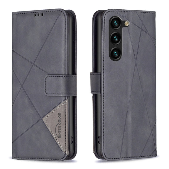 For Samsung Galaxy S25+ 5G Magnetic Buckle Rhombus Texture Leather Phone Case(Black)