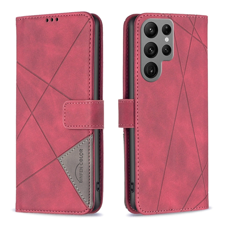For Samsung Galaxy S25 Ultra 5G Magnetic Buckle Rhombus Texture Leather Phone Case(Red)