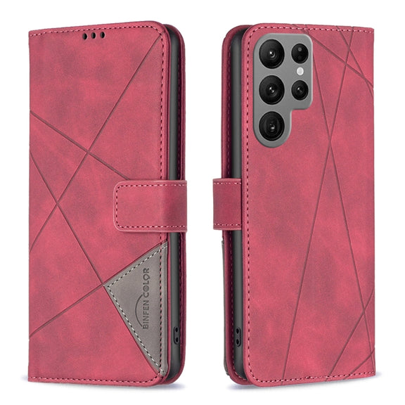 For Samsung Galaxy S25 Ultra 5G Magnetic Buckle Rhombus Texture Leather Phone Case(Red)