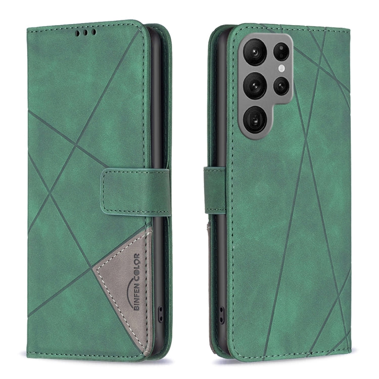 For Samsung Galaxy S25 Ultra 5G Magnetic Buckle Rhombus Texture Leather Phone Case(Green)
