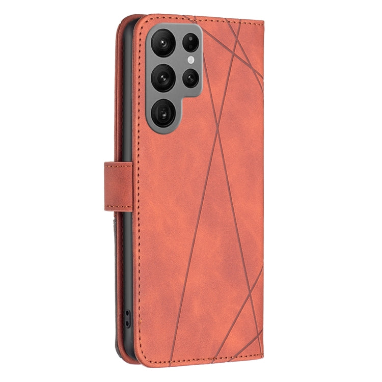For Samsung Galaxy S25 Ultra 5G Magnetic Buckle Rhombus Texture Leather Phone Case(Brown)