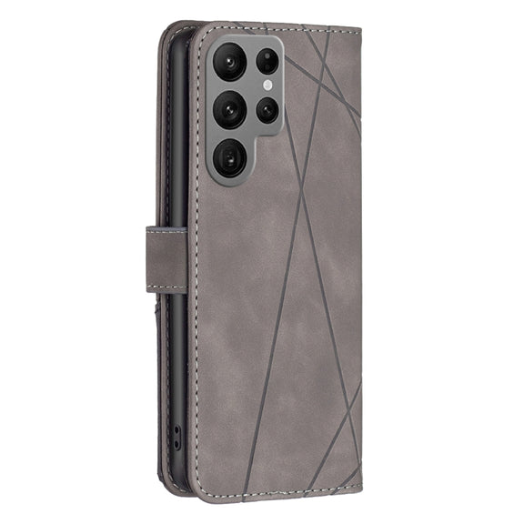 For Samsung Galaxy S25 Ultra 5G Magnetic Buckle Rhombus Texture Leather Phone Case(Grey)