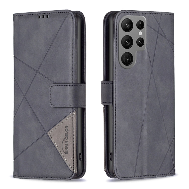 For Samsung Galaxy S25 Ultra 5G Magnetic Buckle Rhombus Texture Leather Phone Case(Black)