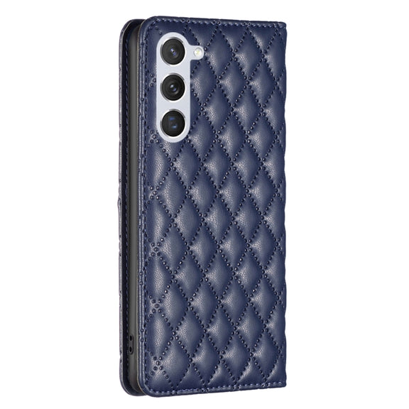 For Samsung Galaxy S25 5G Diamond Lattice Magnetic Leather Flip Phone Case(Blue)
