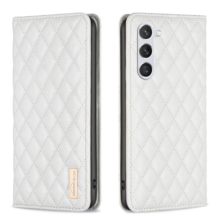 For Samsung Galaxy S25 5G Diamond Lattice Magnetic Leather Flip Phone Case(White)